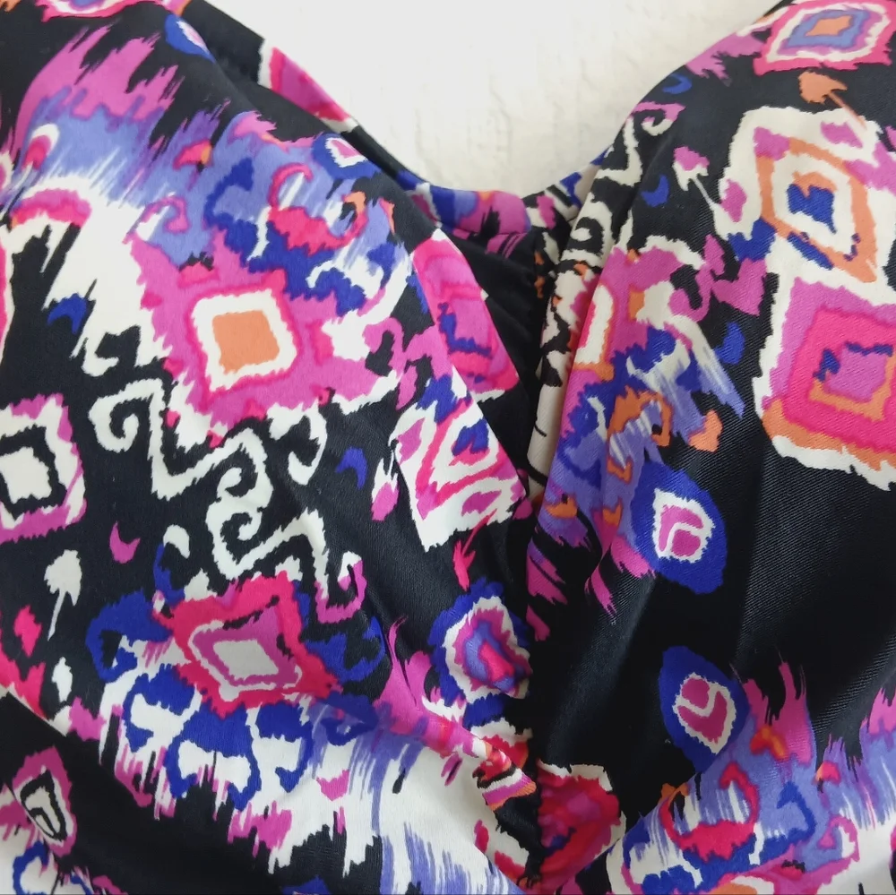 Maxine of Hollywood Purple Tribal Print Swimsuit Tummy Control Ruched Padded Cup - Picture 7 of 16